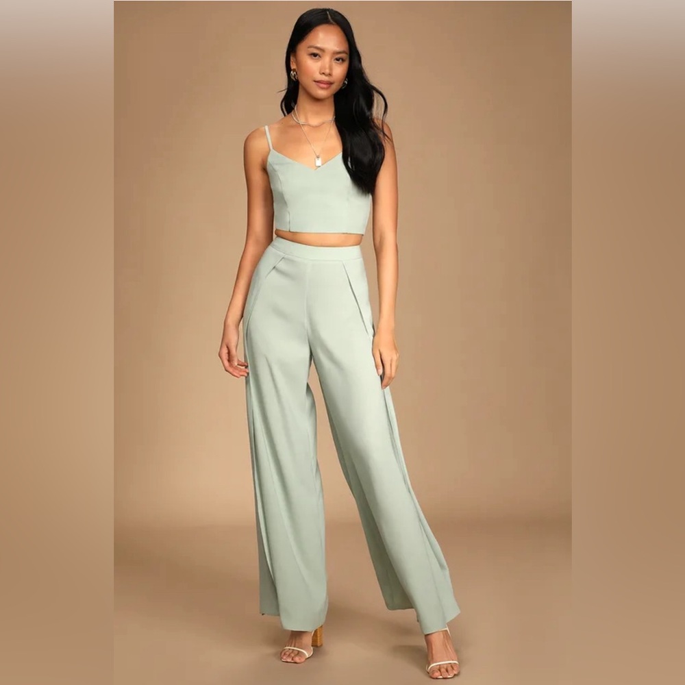 Lulus Out Tonight Two Piece Sage Green Jumpsuit